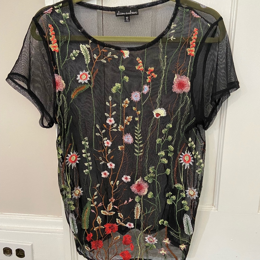 Target black mesh floral tee
